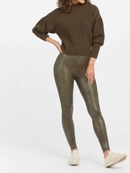 Faux Leather Croc Shine Legging - Dk Olive