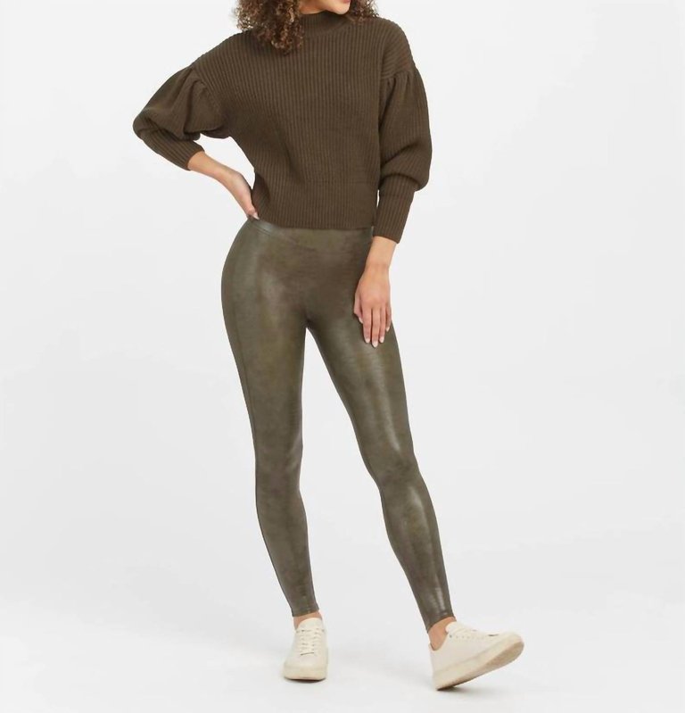 Faux Leather Croc Shine Legging - Dk Olive