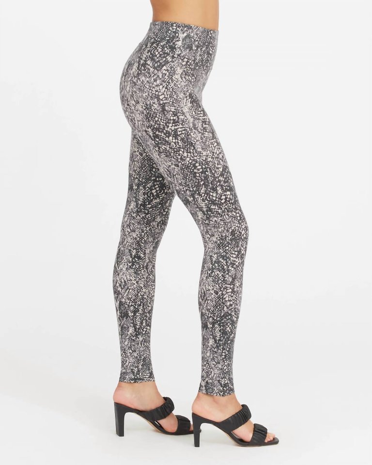 Faux Leather Snake Shine Leggings - Grey Snake