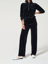 Velvet Half Zip Pullover Sweater - Very Black