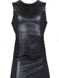 Womens Leather Like Sleeveless Mixed Media Sheath Dress - Black