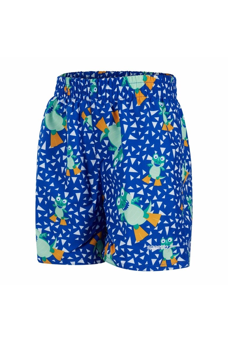 Childrens/Kids Corey Croc Swim Shorts - Blue/Green/White