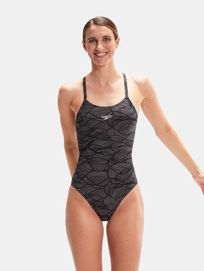 Speedo Womens All-Over Print Cross Back One Piece Bathing Suit - Black product