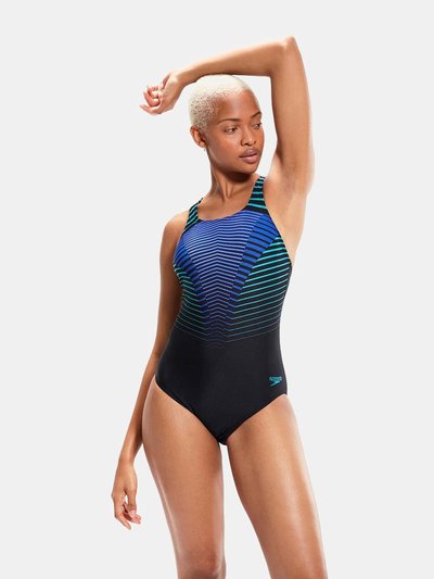 Speedo Womens Digital Placement Medalist One Piece Bathing Suit - Black/Blue product