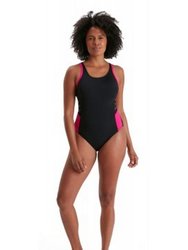 Womens/Ladies Boom Muscleback One Piece Bathing Suit - Black/Pink