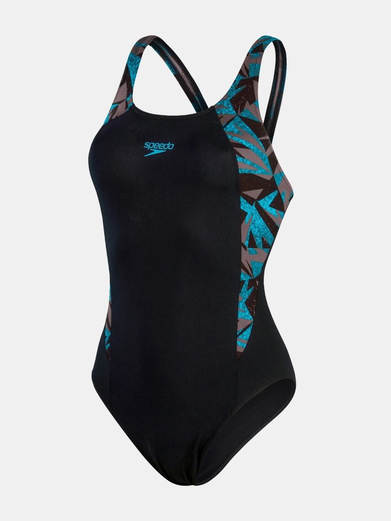 Womens/Ladies Hyperboom Splice Eco Endurance+ One Piece Bathing Suit - Black/Blue