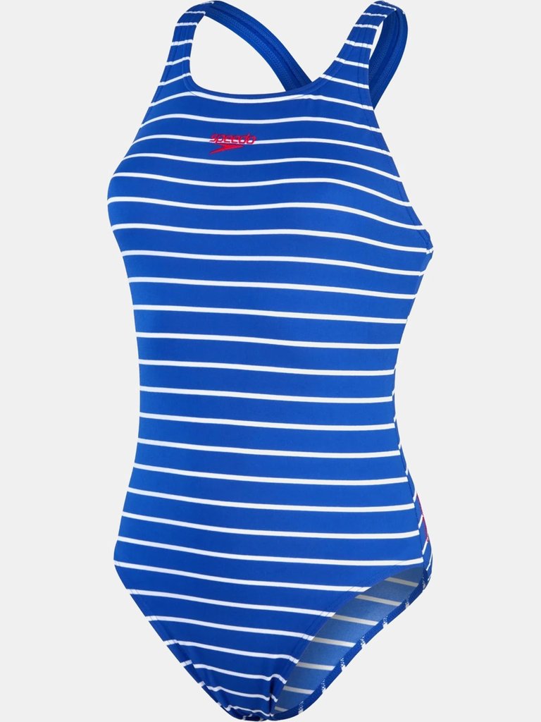 Womens/Ladies Medalist One Piece Bathing Suit - Blue/White - Blue/White