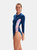 Womens Panelled Long-Sleeved One Piece Bathing Suit - Blue/Purple