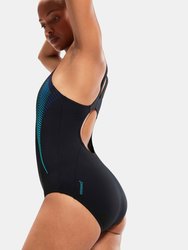 Womens Placement Panel One Piece Bathing Suit - Black/Aqua