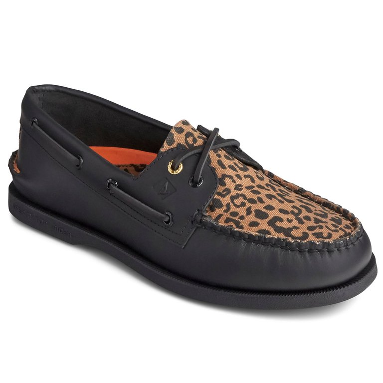 Men's A/O 2-Eye Leather Boat Shoes - Cheetah Black