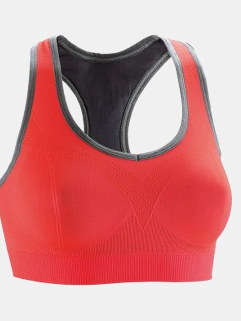 Spiro Womens/Ladies Fitness Cool Compression Sports Bra (Hot Coral/Phantom Grey) - Hot Coral/Phantom Grey