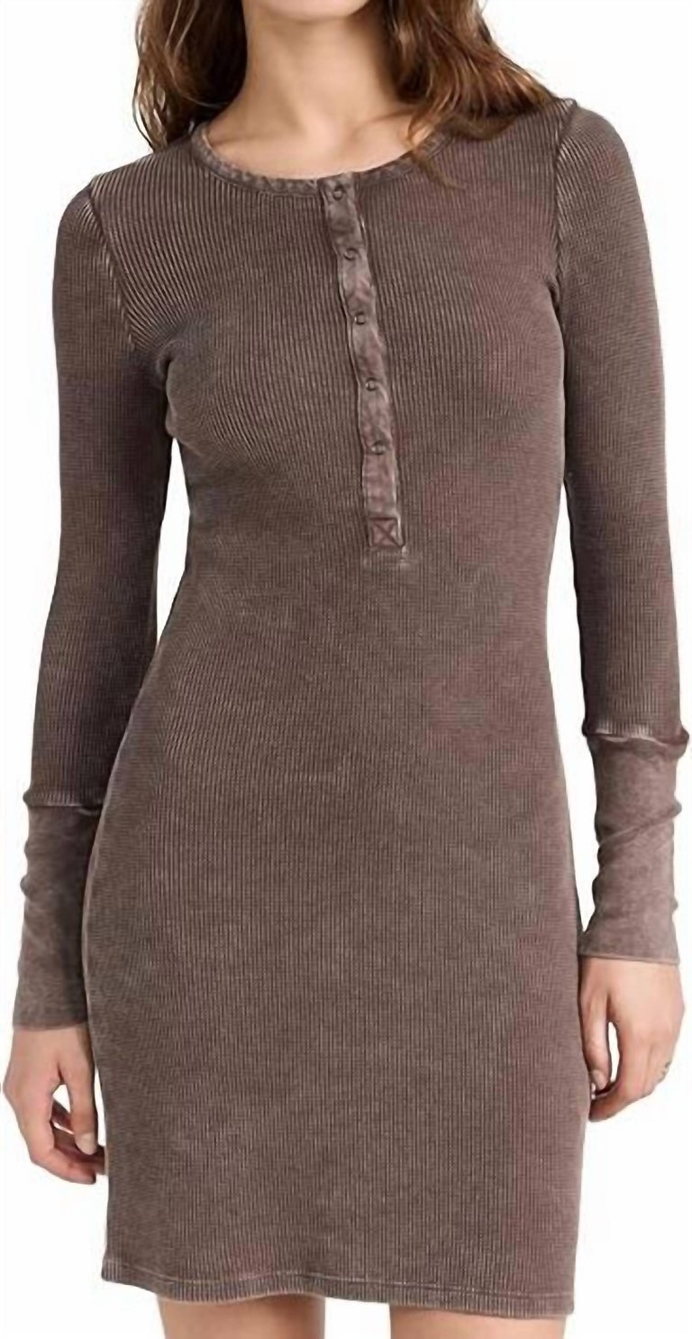 Forever Henley Mini Dress In Chocolate - Chocolate