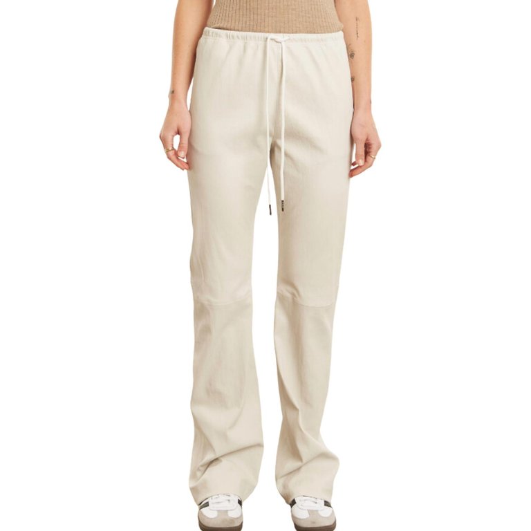 Women's Leather Drawstring Jogger In Chalk - Chalk