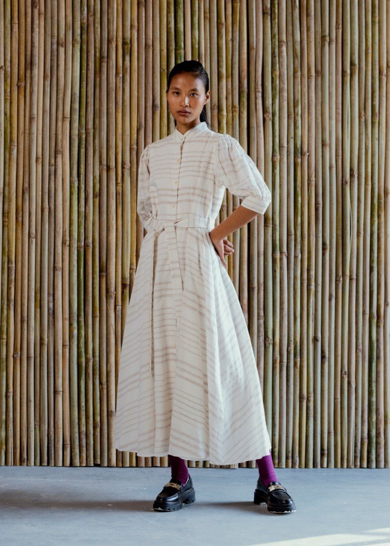 Audrey Handwoven Dress in Off white - Off white