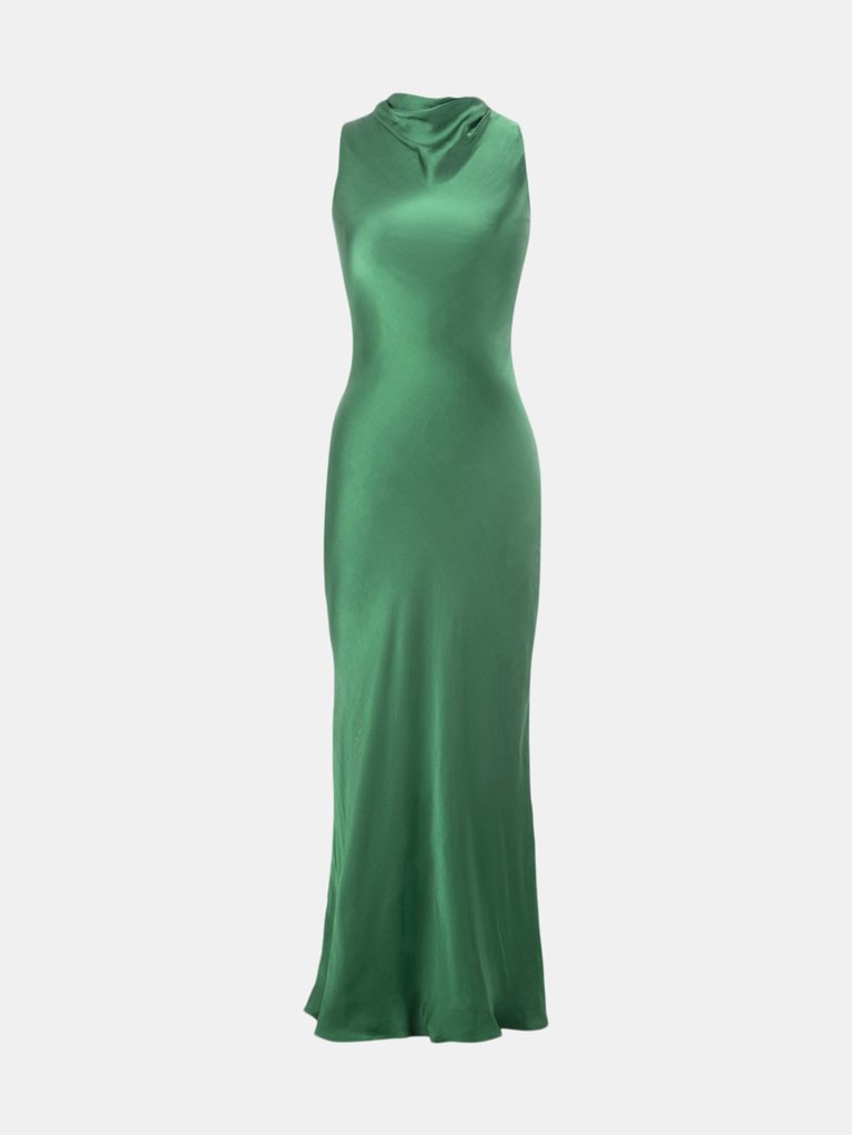 Eve Silk Dress In Green - Emerald Green