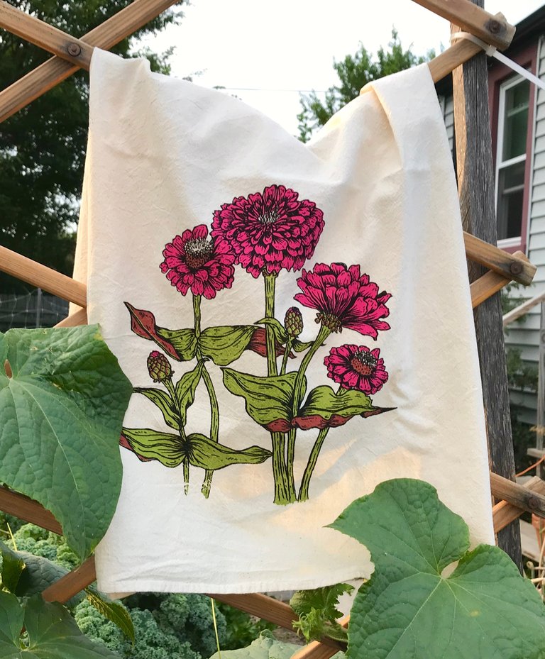 Zinnias Tea Towel - White