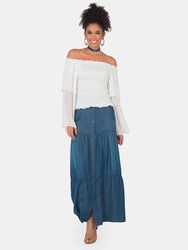 Hannah Denim Tencel Maxi Peasant Skirt