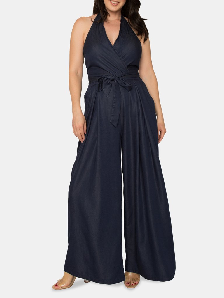 London V-Neck Halter Sleveless Wide Leg Jumpsuit