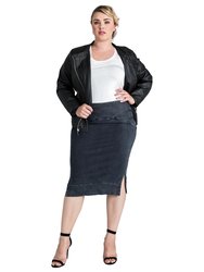 Womens Plus Size Modern Side Slit Indigo Knit Pencil Skirt - 2243 Eclipse
