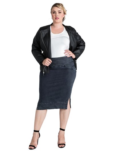 Standards & Practices Womens Plus Size Modern Side Slit Indigo Knit Pencil Skirt product