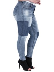 Women's Plus Size Patchwork Stretch Denim Premium Jeans