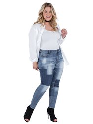 Women's Plus Size Patchwork Stretch Denim Premium Jeans - Blue Patch