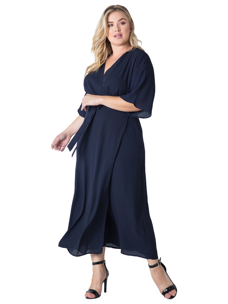 Women's Plus Size Sparkler Print Kimono Wrap Maxi Dress - Midnight Blue