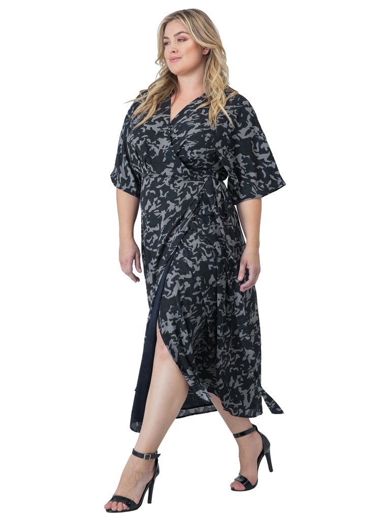 Women's Plus Size Sparkler Print Kimono Wrap Maxi Dress
