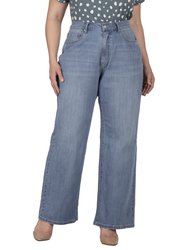 Women's Plus Size Straight Wide Leg Loose Fit Jeans - Light Blue