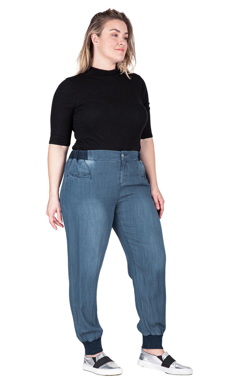 Women's Plus Size Tencel Rib Cuffs Jogger Jeans - 2319 Imperial