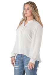 Women's Plus Size Tuxedo Pleat High Low Chiffon Blouse