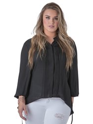 Women's Plus Size Tuxedo Pleat High Low Chiffon Blouse - Black