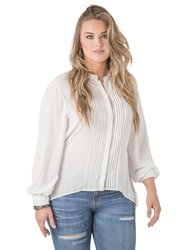 Women's Plus Size Tuxedo Pleat High Low Chiffon Blouse - White