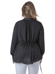 Women's Plus Size Tuxedo Pleat High Low Chiffon Blouse