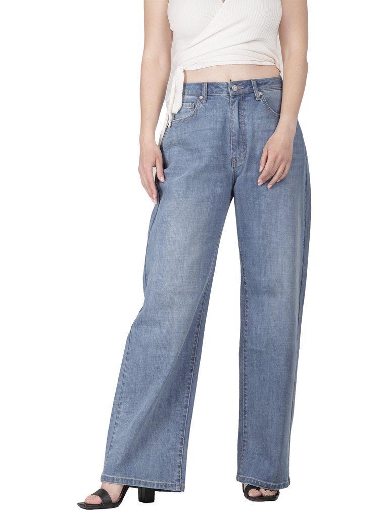 Women's Straight Wide Leg Loose Fit Jeans - Light Blue