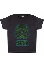 Star Wars Boys Wireframe Stormtrooper Helmet T-Shirt (Black) - Black