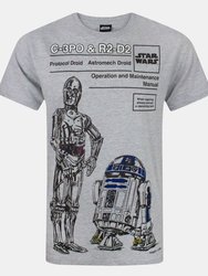 Star Wars Mens C-3PO And R2-D2 T-Shirt (Gray) - Gray