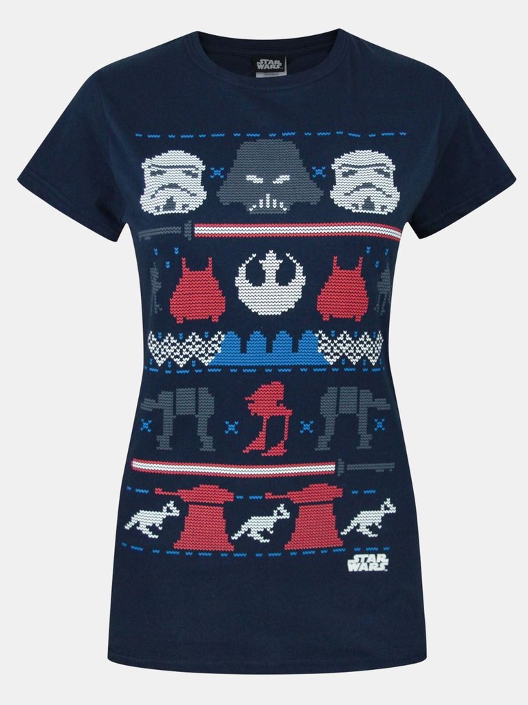 Star Wars Womens/Ladies Dark Side Fair Isle Christmas T-Shirt (Blue) - Blue