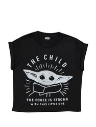 Star Wars: The Mandalorian Girls The Force Is Strong The Child Cropped T-Shirt (Black) - Black