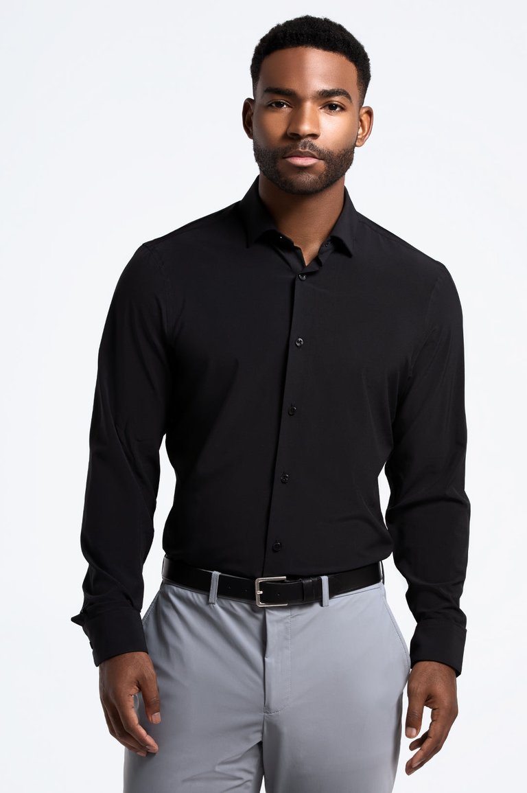 Men's Black Long-Sleeve Dress Shirt - Black