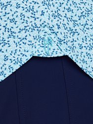 Men's Leaf Print Navy and Teal Dress Shirt