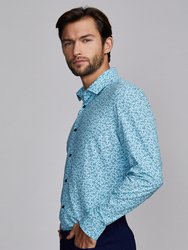 Men's Leaf Print Navy and Teal Dress Shirt