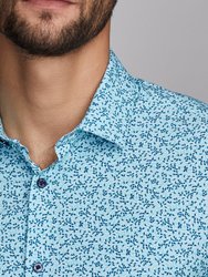 Men's Leaf Print Navy and Teal Dress Shirt