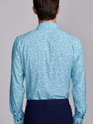 Men's Leaf Print Navy and Teal Dress Shirt