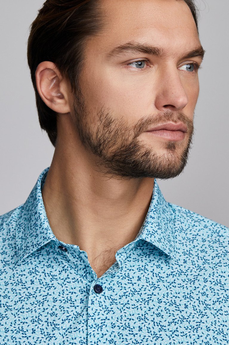 Men's Leaf Print Navy and Teal Dress Shirt