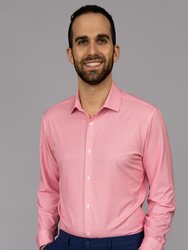 Men's White And Pink Long Sleeve Dress Shirt - White & Pink