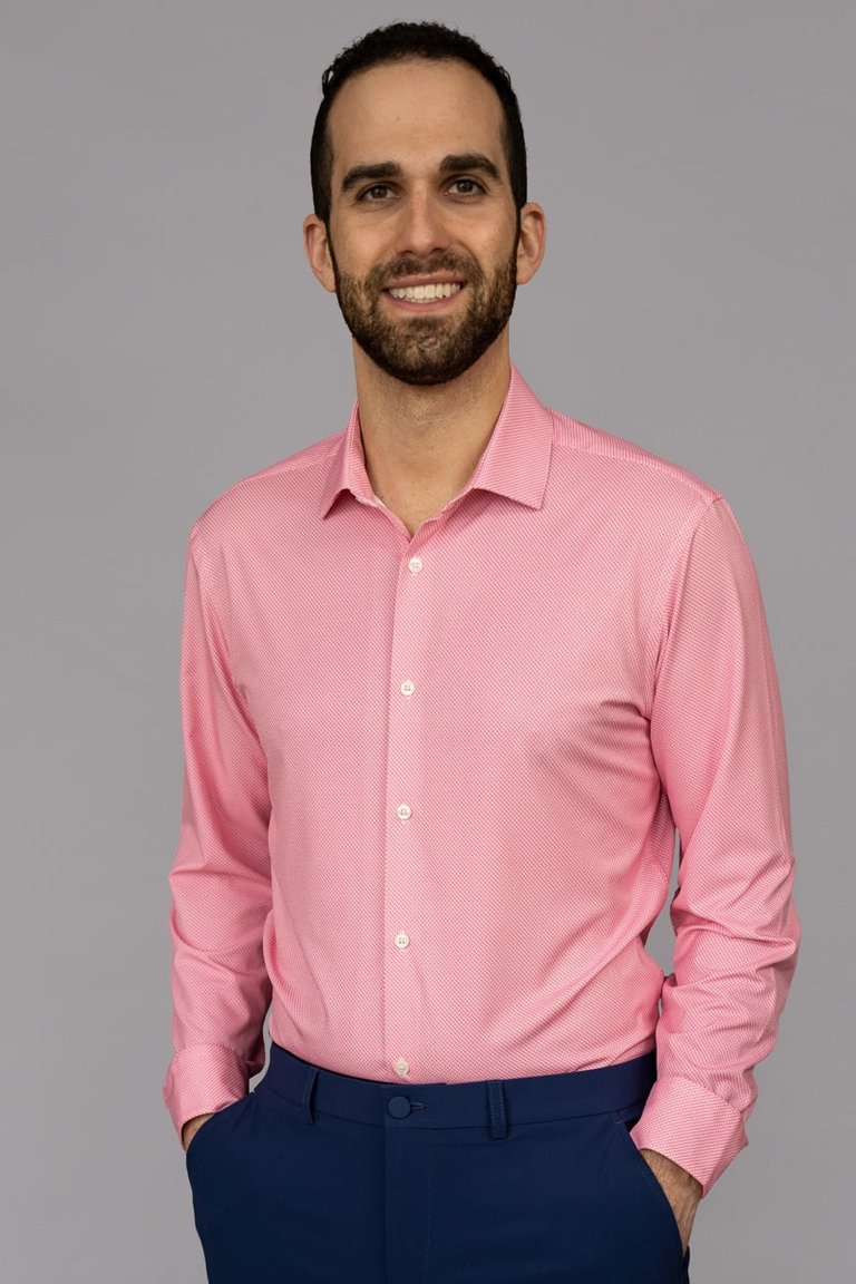 Men's White And Pink Long Sleeve Dress Shirt - White & Pink