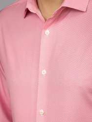 Men's White And Pink Long Sleeve Dress Shirt