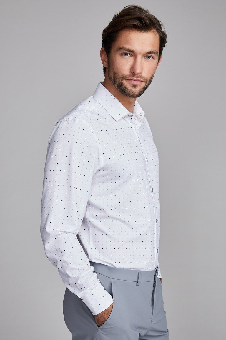 Men's White And Pink Moon All Over Print Dress Shirt  - White & Pink