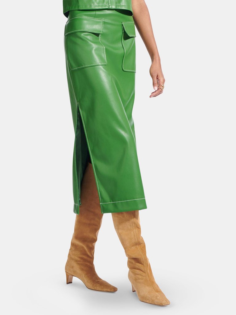 Burn Vegan Leather Midi Skirt